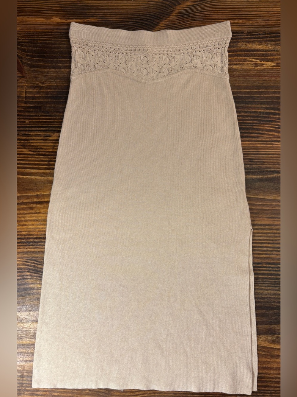 House of Harlow 1960 Knit Midi Skirt Womens Medium Beige Side Slit Pull On Boho - Picture 2 of 13